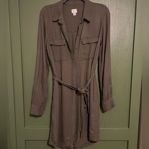 A New Day Olive Green Tie Waist Dress